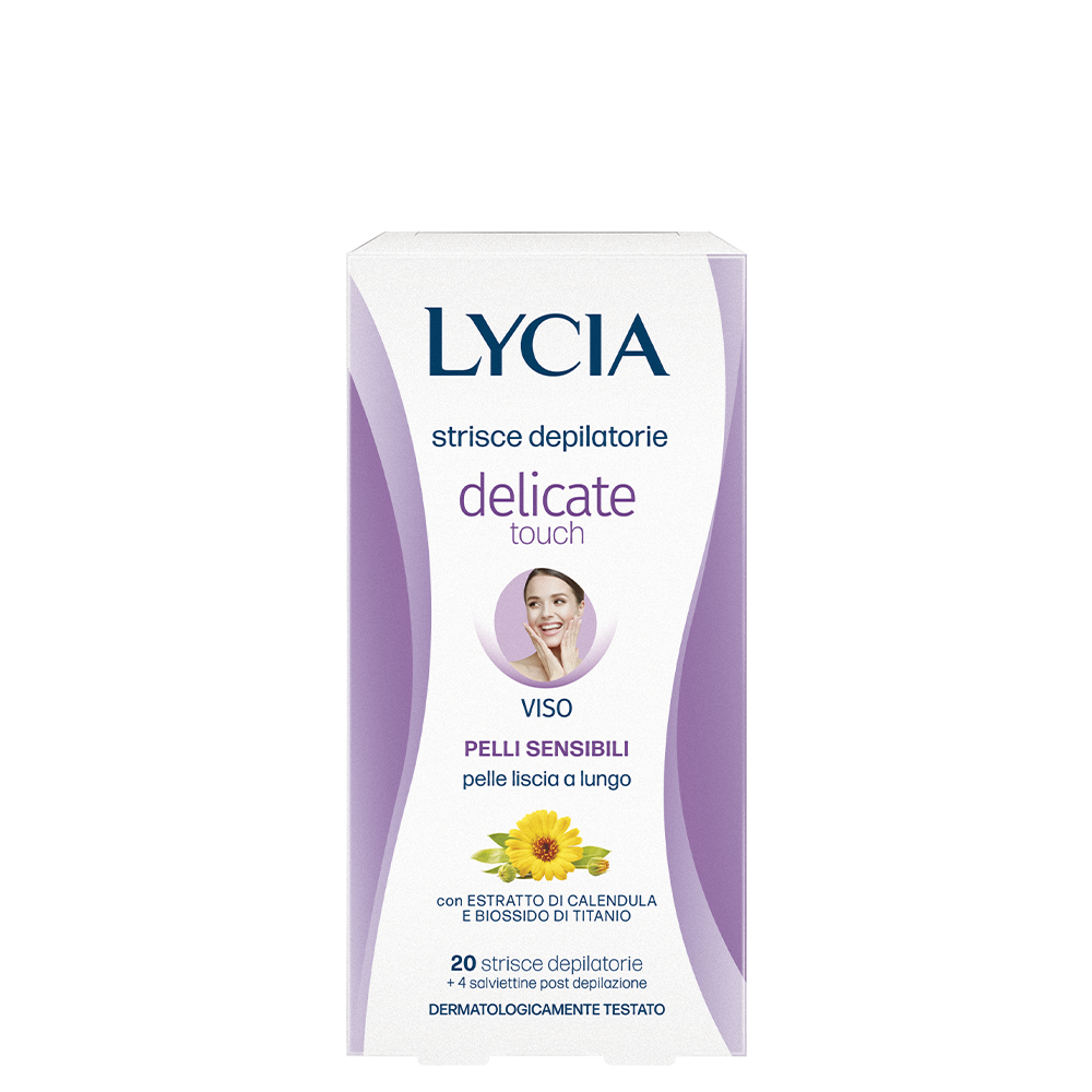 LYCIA Strisce Depilatorie Delicate Touch Viso Pelli Sensibili 20 Strisce + 4 Salviettine.p
